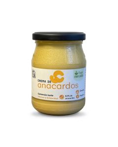 Crema de anacardos con vainilla de Comercio Justo en tarro de cristal.
