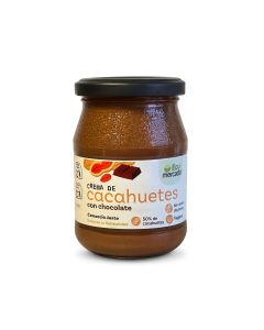 Crema de cacahuete con cacao de Comercio Justo, ecológica y vegana en tarro de vidrio.