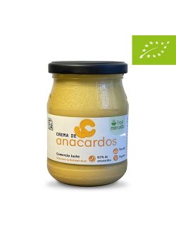 Crema de anacardos con vainilla de Comercio Justo en tarro de cristal.