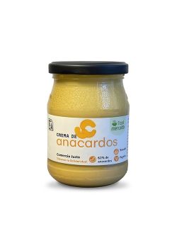 Crema de anacardos con vainilla de Comercio Justo en tarro de cristal.