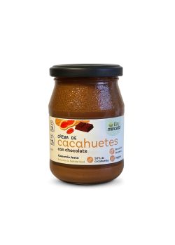 Crema de cacahuete con cacao de Comercio Justo, ecológica y vegana en tarro de vidrio.