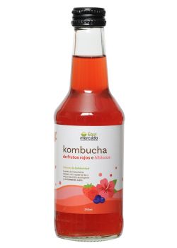 Kombucha de frutos rojos e  hibisco. Sin necesidad de almacenar en frío. Comercio Justo