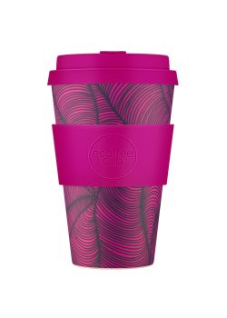 Vaso reutilizable lila con dibujos de hojas muy nervadas