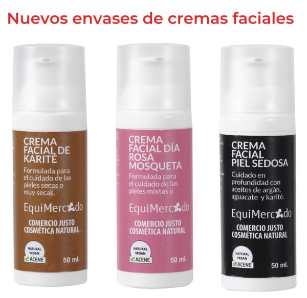 Nuevos envases para las cremas faciales de Comercio Justo