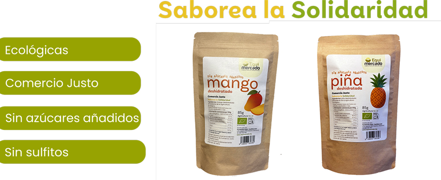 Sobres doypack con mango y piña deshidratados de Comercio Justo de 85g